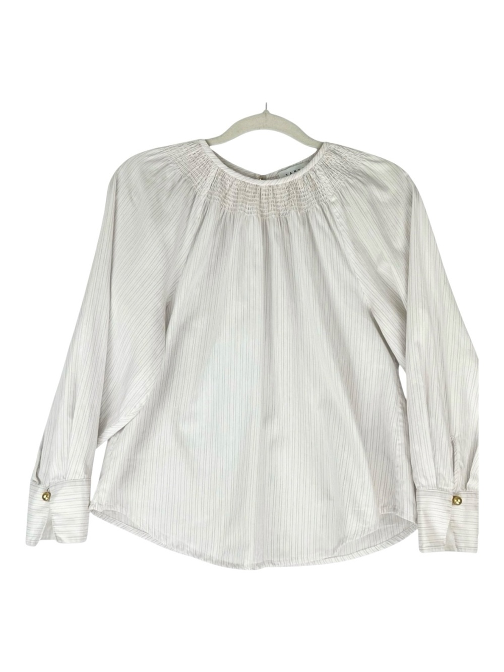 Tanya Taylor Ivory Striped Blouse Sz S Smocked Relaxed Office Career